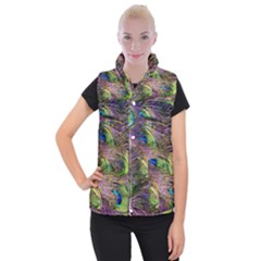 Green Purple And Blue Peacock Feather Digital Wallpaper Women s Button Up Vest by Pakrebo