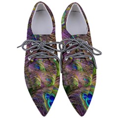 Green Purple And Blue Peacock Feather Digital Wallpaper Pointed Oxford Shoes by Pakrebo