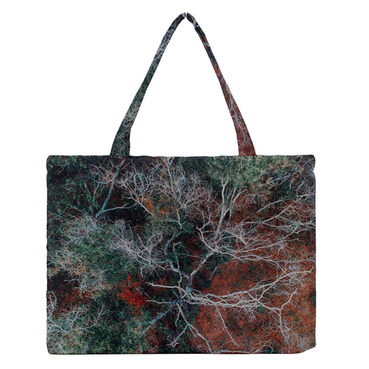 Aerial Photography Of Green Leafed Tree Zipper Medium Tote Bag