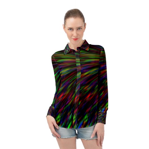 Explosion Fireworks Rainbow Long Sleeve Chiffon Shirt by Bajindul