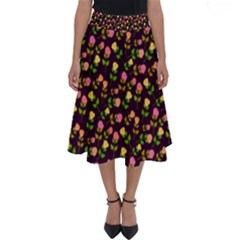 Flowers Roses Brown Perfect Length Midi Skirt by Bajindul