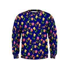 Flowers Roses Blue Kids  Sweatshirt by Bajindul