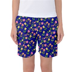 Flowers Roses Blue Women s Basketball Shorts by Bajindul