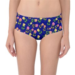 Flowers Roses Blue Mid-waist Bikini Bottoms by Bajindul