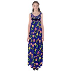 Flowers Roses Blue Empire Waist Maxi Dress by Bajindul