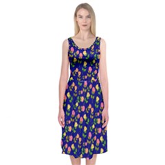 Flowers Roses Blue Midi Sleeveless Dress by Bajindul