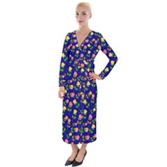 Flowers Roses Blue Velvet Maxi Wrap Dress by Bajindul