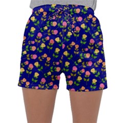 Flowers Roses Blue Sleepwear Shorts by Bajindul