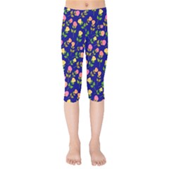 Flowers Roses Blue Kids  Capri Leggings  by Bajindul