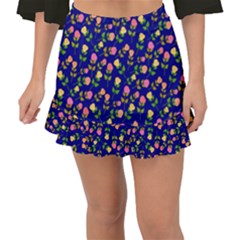 Flowers Roses Blue Fishtail Mini Chiffon Skirt