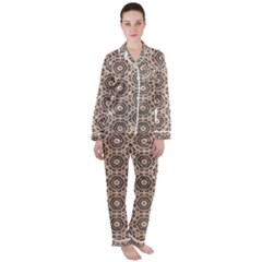 Texture Tissue Seamless Plaid Satin Long Sleeve Pyjamas Set