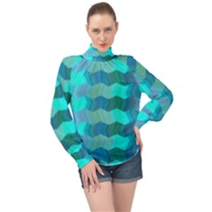 Texture Geometry High Neck Long Sleeve Chiffon Top