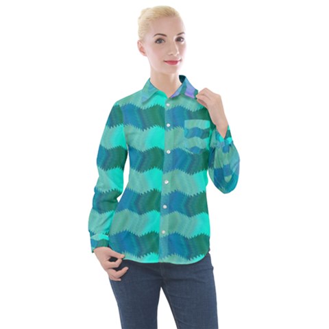 Texture Geometry Women s Long Sleeve Pocket Shirt by HermanTelo