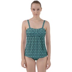 Texture Tissue Seamless Twist Front Tankini Set