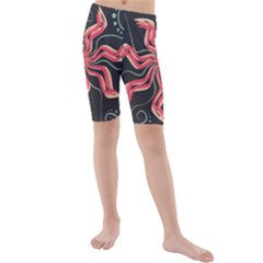 Flower Abstract Kids  Mid Length Swim Shorts