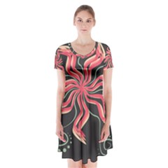 Flower Abstract Short Sleeve V-neck Flare Dress by HermanTelo