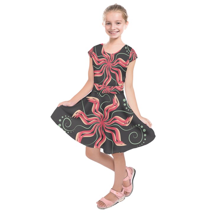 Flower Abstract Kids  Short Sleeve Dress