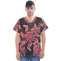 Flower Abstract Men s V-neck Scrub Top