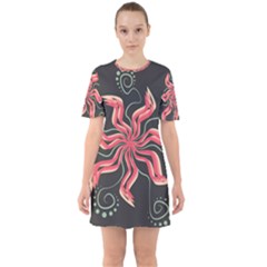 Flower Abstract Sixties Short Sleeve Mini Dress