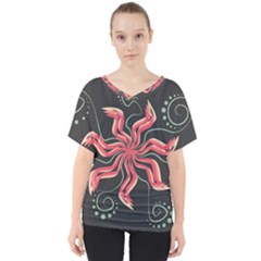 Flower Abstract V-neck Dolman Drape Top by HermanTelo