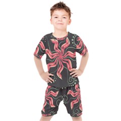 Flower Abstract Kids  Tee And Shorts Set