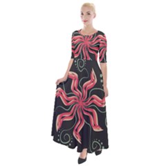 Flower Abstract Half Sleeves Maxi Dress