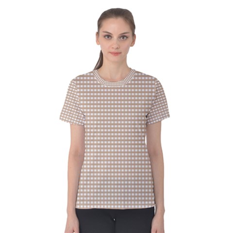 Gingham Check Plaid Fabric Pattern Grey Women s Cotton Tee by HermanTelo