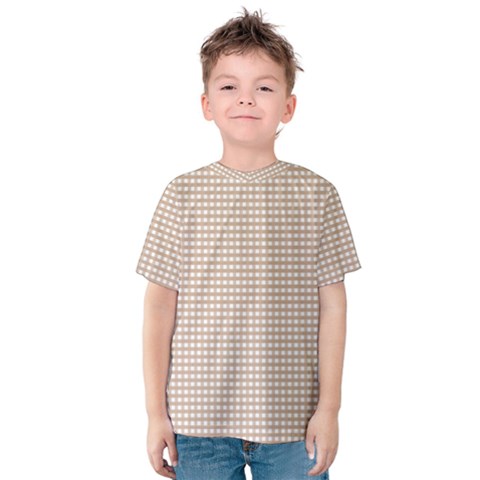 Gingham Check Plaid Fabric Pattern Grey Kids  Cotton Tee by HermanTelo