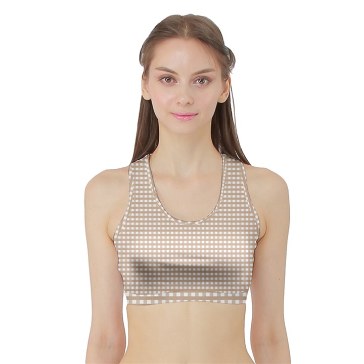 Gingham Check Plaid Fabric Pattern Grey Sports Bra with Border