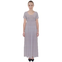 Gingham Check Plaid Fabric Pattern Grey High Waist Short Sleeve Maxi Dress