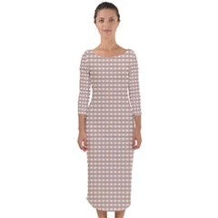 Gingham Check Plaid Fabric Pattern Grey Quarter Sleeve Midi Bodycon Dress