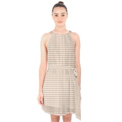 Gingham Check Plaid Fabric Pattern Grey Halter Collar Waist Tie Chiffon Dress by HermanTelo