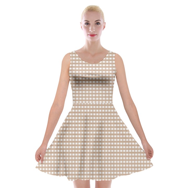 Gingham Check Plaid Fabric Pattern Grey Velvet Skater Dress