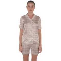 Gingham Check Plaid Fabric Pattern Grey Satin Short Sleeve Pyjamas Set