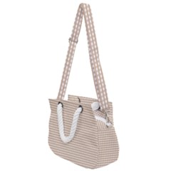 Gingham Check Plaid Fabric Pattern Grey Rope Handles Shoulder Strap Bag