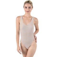 Gingham Check Plaid Fabric Pattern Grey High Leg Strappy Swimsuit