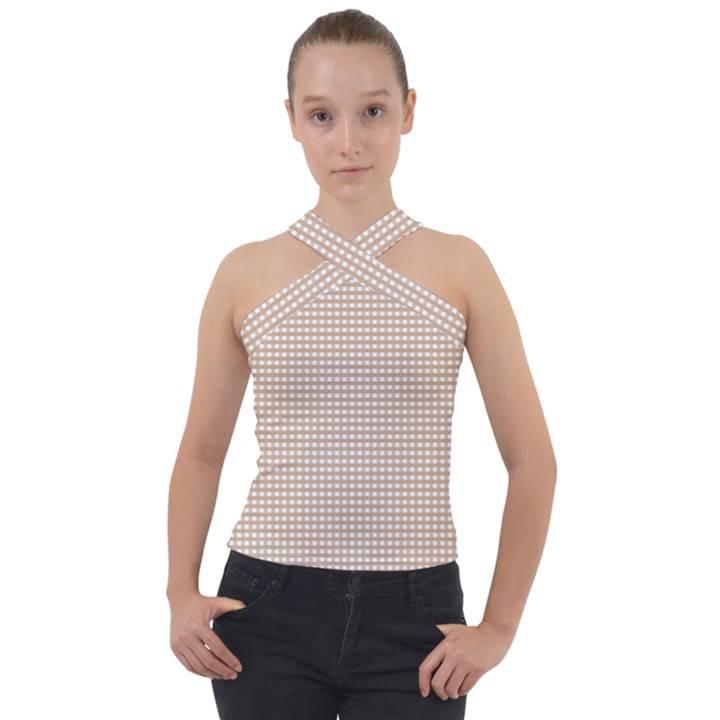 Gingham Check Plaid Fabric Pattern Grey Cross Neck Velour Top