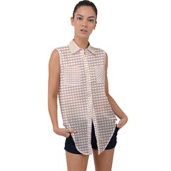 Gingham Check Plaid Fabric Pattern Grey Sleeveless Chiffon Button Shirt