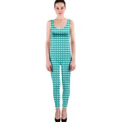 Gingham Plaid Fabric Pattern Green One Piece Catsuit by HermanTelo