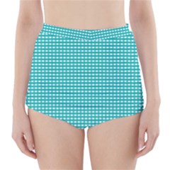 Gingham Plaid Fabric Pattern Green High-waisted Bikini Bottoms by HermanTelo