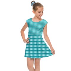 Gingham Plaid Fabric Pattern Green Kids  Cap Sleeve Dress by HermanTelo