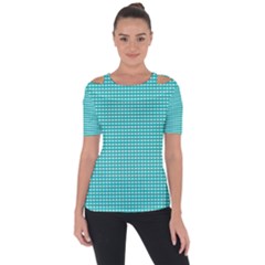 Gingham Plaid Fabric Pattern Green Shoulder Cut Out Short Sleeve Top