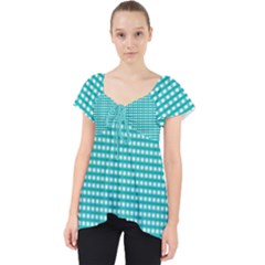 Gingham Plaid Fabric Pattern Green Lace Front Dolly Top by HermanTelo