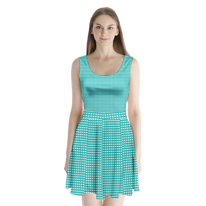 Gingham Plaid Fabric Pattern Green Split Back Mini Dress 