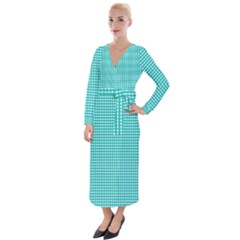 Gingham Plaid Fabric Pattern Green Velvet Maxi Wrap Dress by HermanTelo