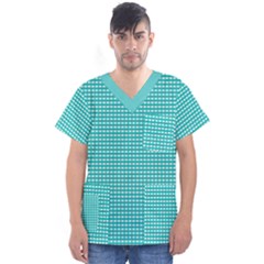 Gingham Plaid Fabric Pattern Green Men s V-neck Scrub Top