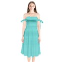 Gingham Plaid Fabric Pattern Green Shoulder Tie Bardot Midi Dress View1