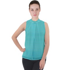 Gingham Plaid Fabric Pattern Green Mock Neck Chiffon Sleeveless Top by HermanTelo