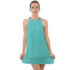 Gingham Plaid Fabric Pattern Green Halter Tie Back Chiffon Dress by HermanTelo