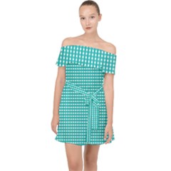 Gingham Plaid Fabric Pattern Green Off Shoulder Chiffon Dress